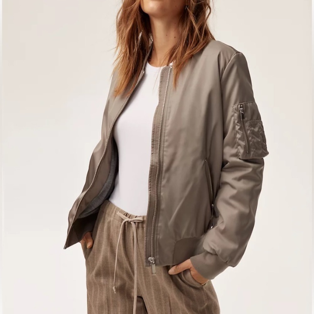 Aritzia Babaton Gilman Bomber Oversized Jacket Fabric Made in Italy Modern Taupe